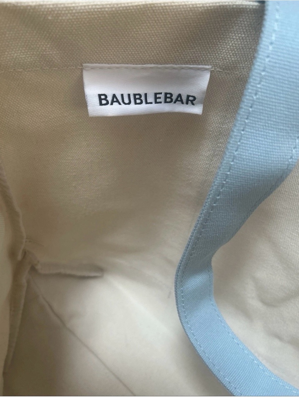 Bauble Bar Away We Go Cream Canvas Tote with Light Blue Trim and Palm Charm - Picture 7 of 8